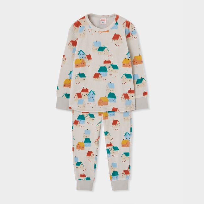 Pyjama molleton fille imprimé maisons multicolore <span itemprop=