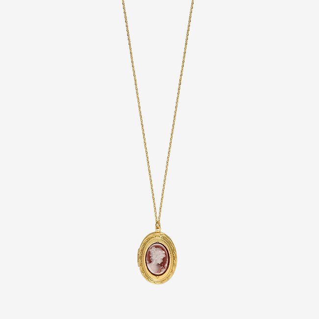 Collier doré à l'or fin EDEN camée rouge <span itemprop=