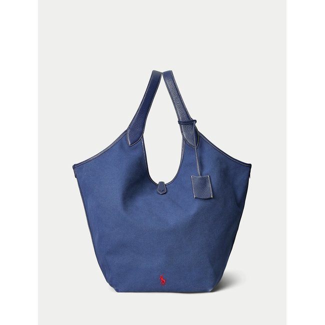 Grosse Umhängetasche aus Canvas blau <span itemprop=