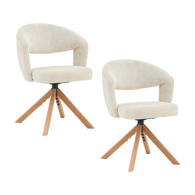 Lot de 2 fauteuils de salle à manger rotatif velours côtelé, CARMONDBCORD Couleur chêne beige <span itemprop=