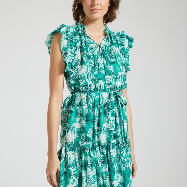Robe imprimé tie and die, manches courtes CALIPSO vert <span itemprop=