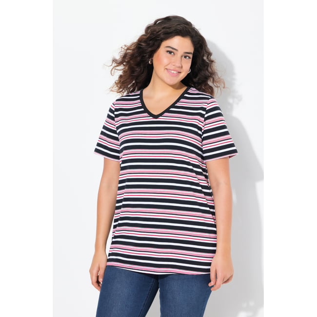 T-shirt rayé. Manches courtes et - ULLA POPKEN