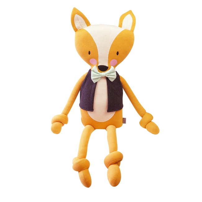 Grande peluche renard en coton bio TRICOT orange <span itemprop=
