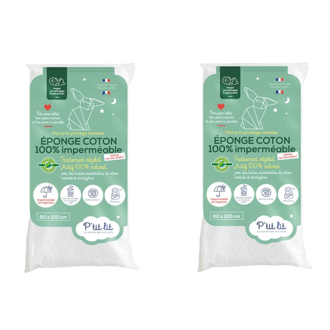 Protège matelas coton imperméable (lot de 2) Couleur blanc <span itemprop=