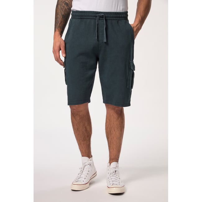 Bermuda en molleton. Délavage vintage bleu marine <span itemprop=