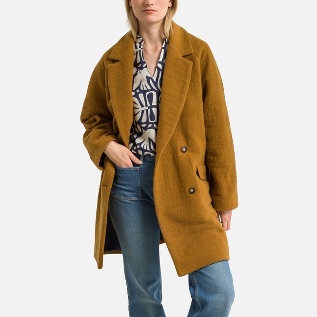 Manteau NESTORINE COMETE à grand col camel <span itemprop=