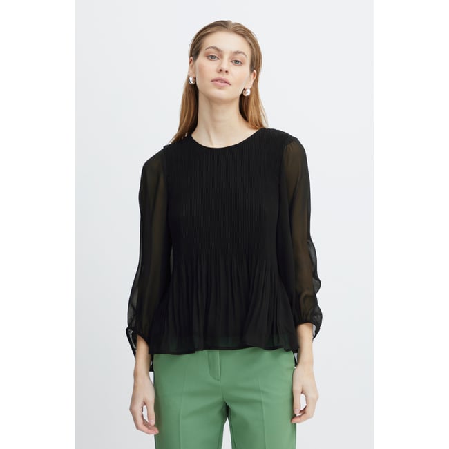 Blouse manches longues effet transparent noir black solid <span itemprop=