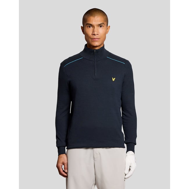 Pull camionneur à liserés  zippé bleu foncé marine <span itemprop=