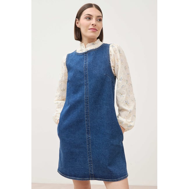 Robe sans manches col rond en jeans denim stone <span itemprop=