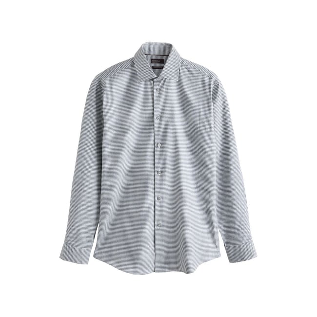 Chemise slim habillée en coton stretch vichy gris <span itemprop=