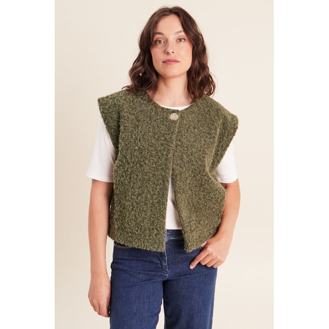 Gilet ample sans manches vert kaki <span itemprop=