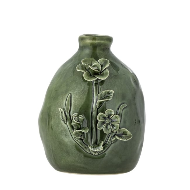 Petit vase grès fleurs sculptées  Ramia Couleur vert <span itemprop=