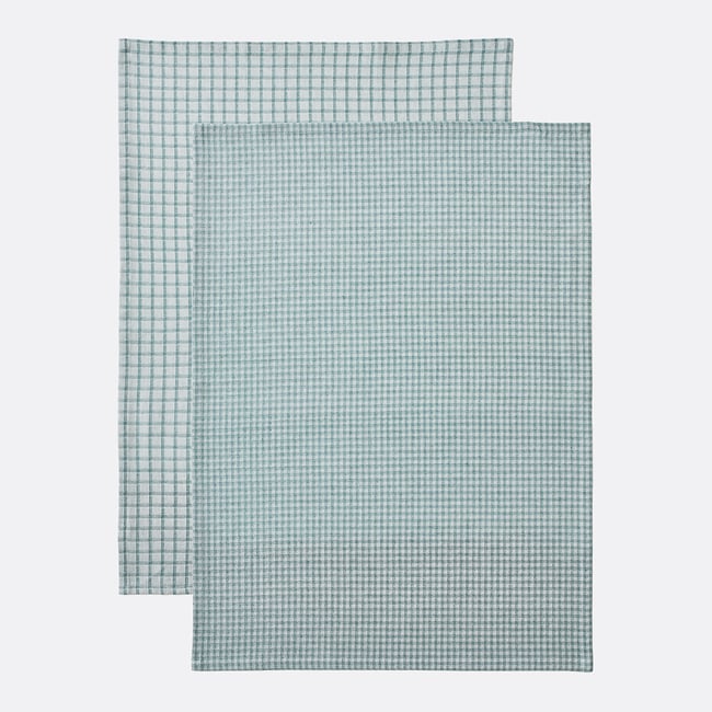Lot de 2 torchons à carreaux coton vert <span itemprop=