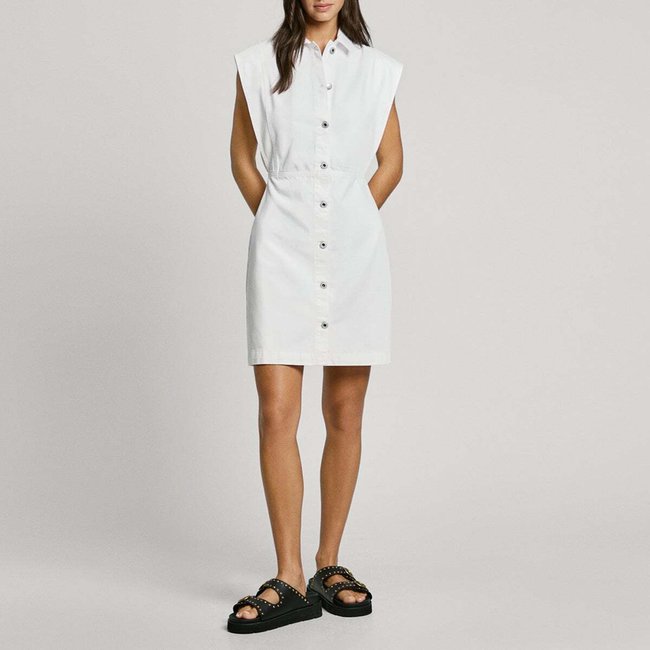 Robe Courte Coupe Regular En Denim blanc optique 11 oz - deni rigide <span itemprop=
