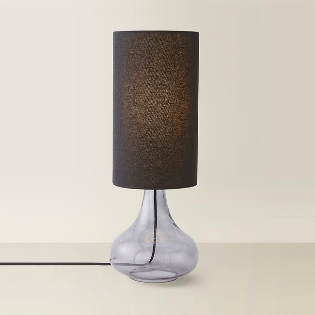 Glass Teardrop Squat Table Lamp with Tall Linen Shade - SO'HOME