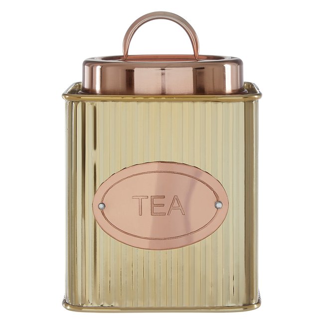 Tea Canister in Gold Stripe with Copper Lid, gold-coloured, SO'HOME
