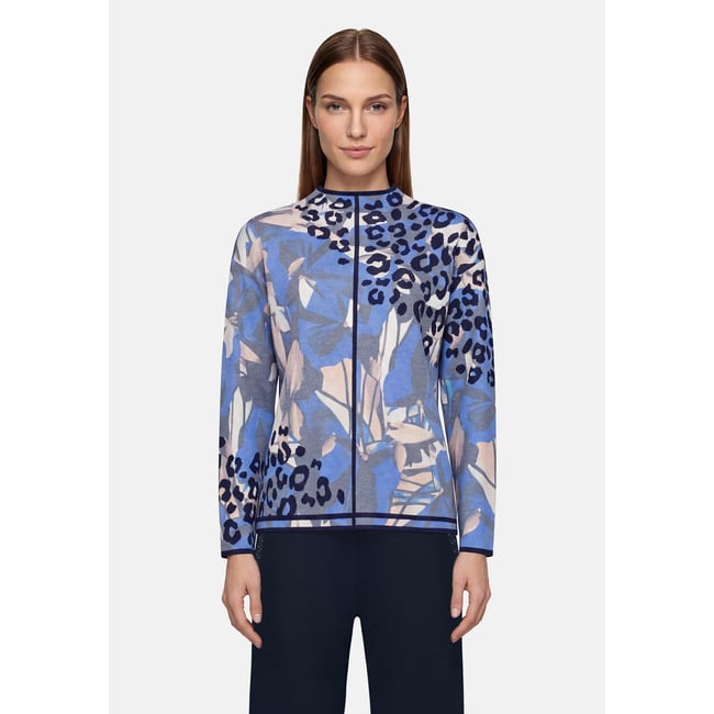 Pull-over en maille à imprimé bleu/beige <span itemprop=