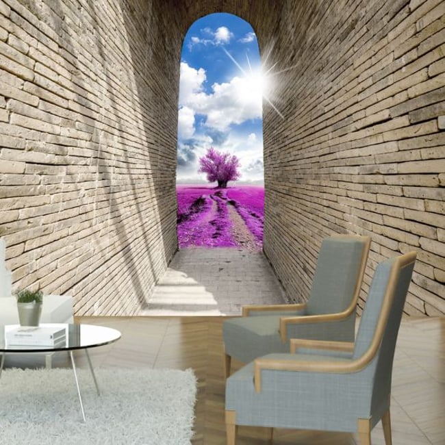 Papier peint intissé panoramique Paysage Passage magique Couleur beige <span itemprop=