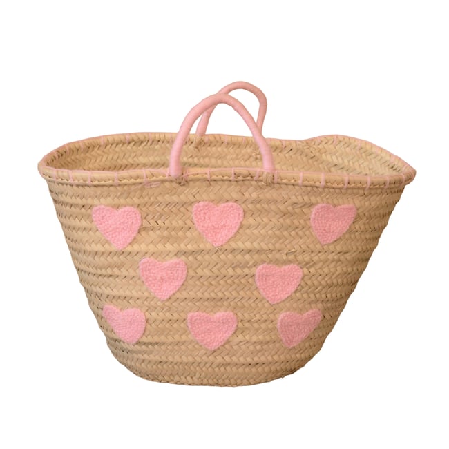 Panier Cœurs brodés -  LOJI Couleur rose <span itemprop=