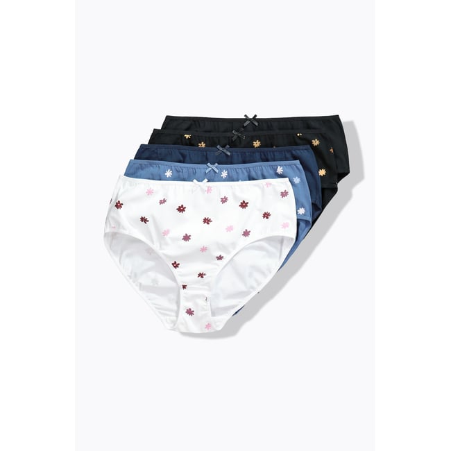 Lot de 5 culottes midi, fleurs/unies bleu voile clair <span itemprop=