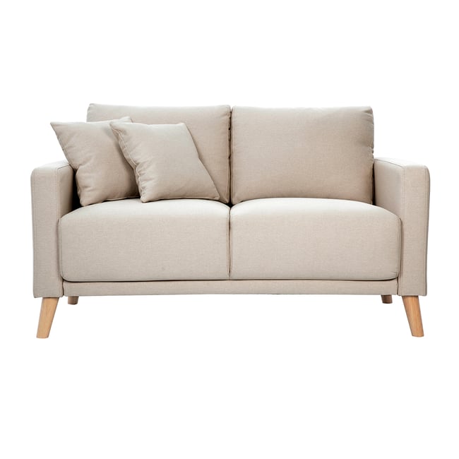 Canapé 2 places en tissu beige et bois clair MUNIK - MILIBOO