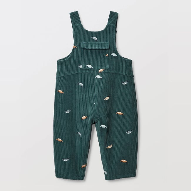 Salopette longue en velours brodée en coton BIO GOTS sage <span itemprop=