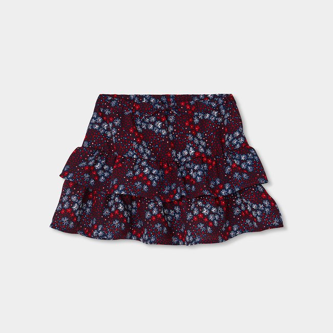 Jupe imprimé fleurs à volants multicolore <span itemprop=