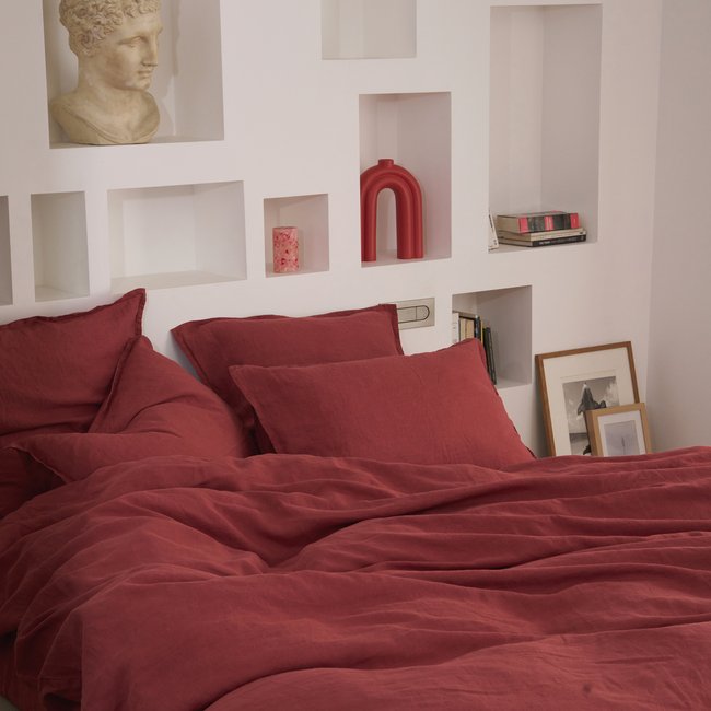 Housse de couette en lin lavé, RÊVE DE LIN - BLANC CERISE