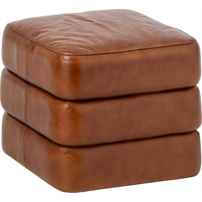 Pouf carré en cuir Couleur camel <span itemprop=