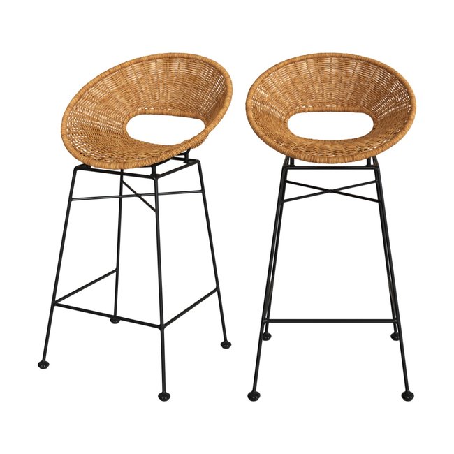Lot de 2 tabourets pour îlot central 65 cm en résine - RAVA Couleur marron clair <span itemprop=
