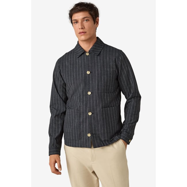 Veste-chemise standard à rayures bleu marine <span itemprop=
