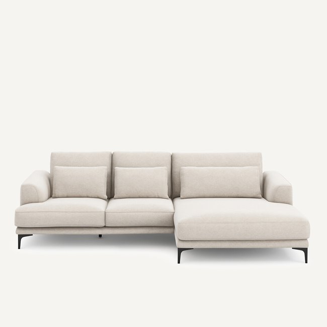 Canapé d'angle méridienne XL droit, en toile chinée, MARSILE ivoire <span itemprop=