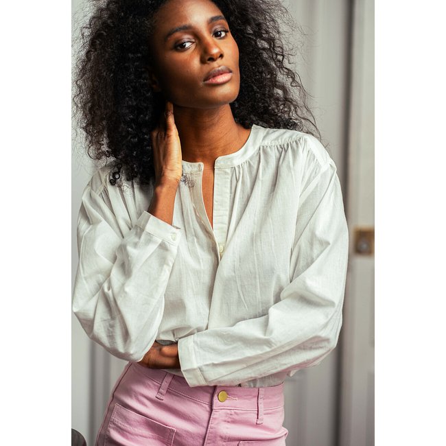 Bolia V-Neck Blouse with Button Fastening, white, LA PETITE ETOILE