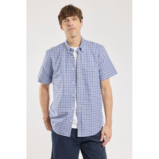 Chemise à carreaux Bérac en coton carreaux marine deep/sylve <span itemprop=