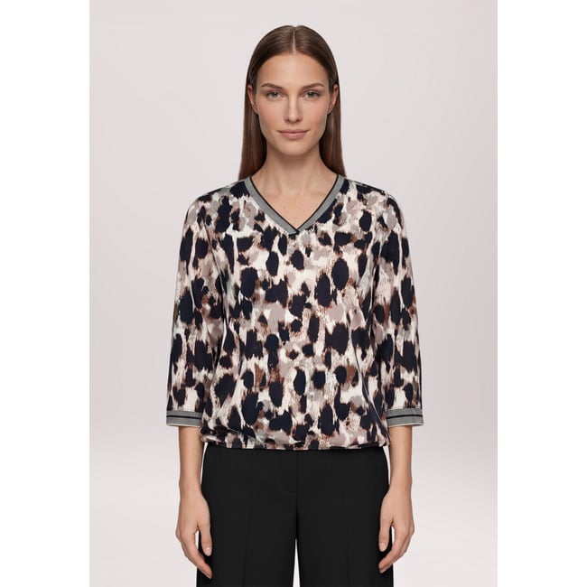 T-shirt façon blouse à imprimé beige/noir <span itemprop=