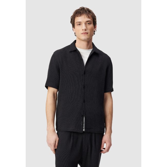 Chemise regular tissu plissé noir <span itemprop=
