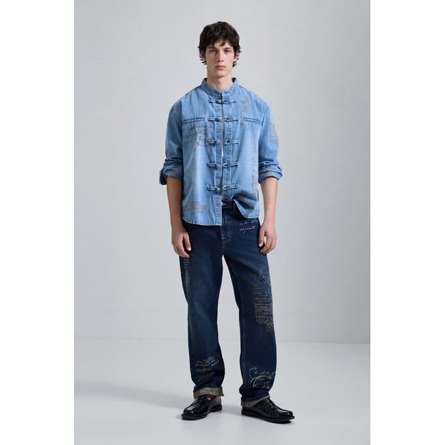 pantalon jean long uni bleu <span itemprop=