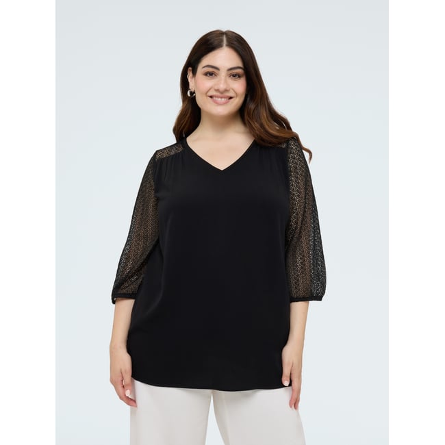 T-shirt avec manches crochet noir <span itemprop=