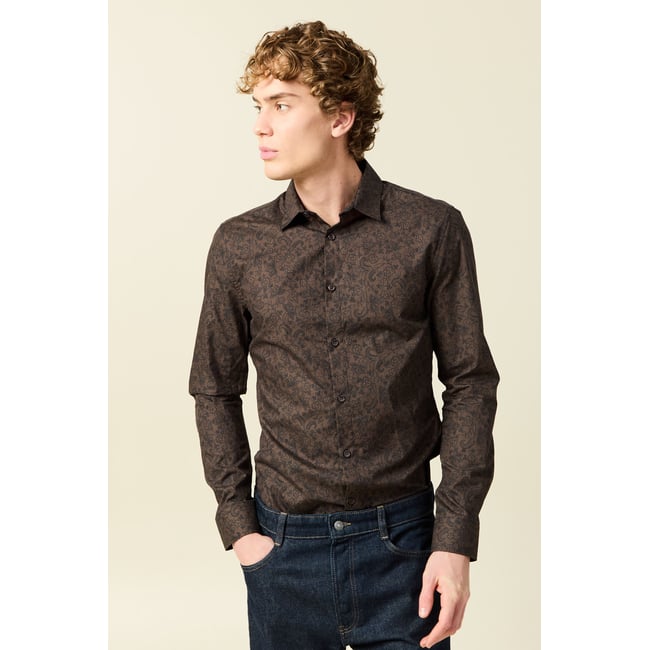 Chemise cintrée manches longues en coton noir <span itemprop=