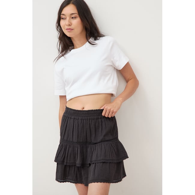 Mini-jupe fluide en coton doublée noir <span itemprop=