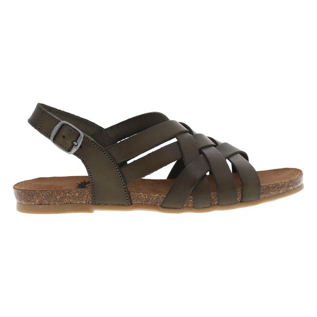Nu-pieds plats cuir kaki <span itemprop=