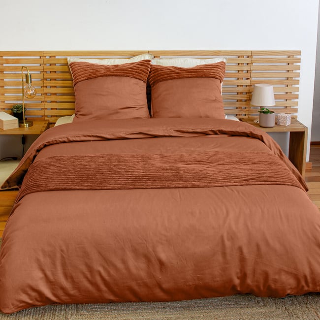 Parure housse de couette en microfibre et velour unie, TERRE - C DESIGN HOME TEXTILE