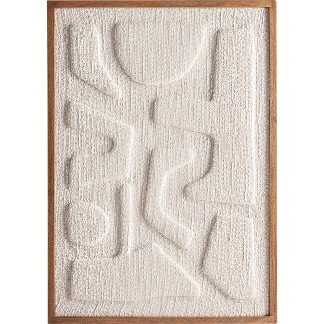 Tableau abstrait contemporain en coton Couleur blanc cassé naturel et bois clair <span itemprop=
