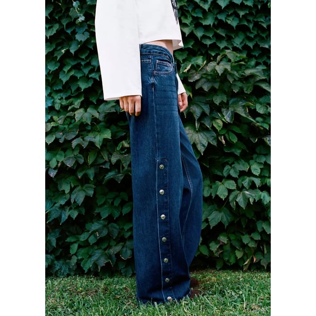 Jean wide leg boutons latérales bleu foncé <span itemprop=