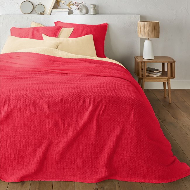 Dessus de lit en gaze de coton, Plumetis coquelicot LA REDOUTE INTERIEURS