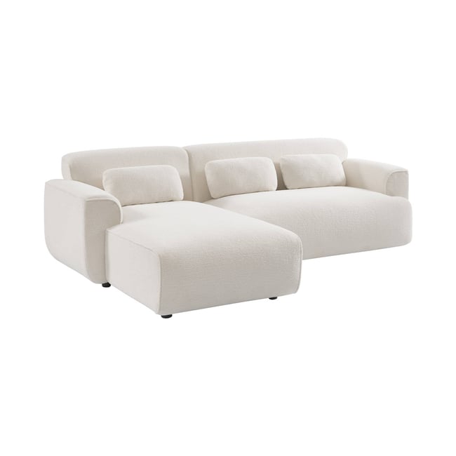 Canapé d'angle 3 places bouclette WALLAS Couleur crème <span itemprop=