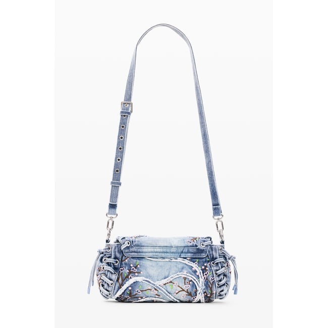 Grand sac brodé bleu clair <span itemprop=