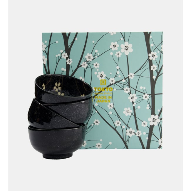 Coffret de 4 bols à riz Couleur noir <span itemprop=
