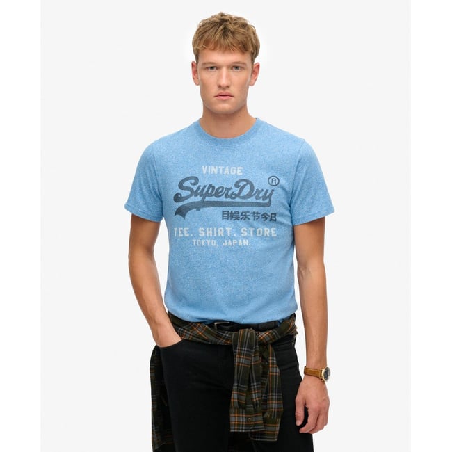 T-shirt Vintage Logo Classic Coupe Décontractée bleu vif chiné <span itemprop=