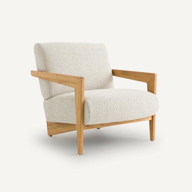 Sillón de roble macizo y rizo, Izag beige grisáceo <span itemprop=